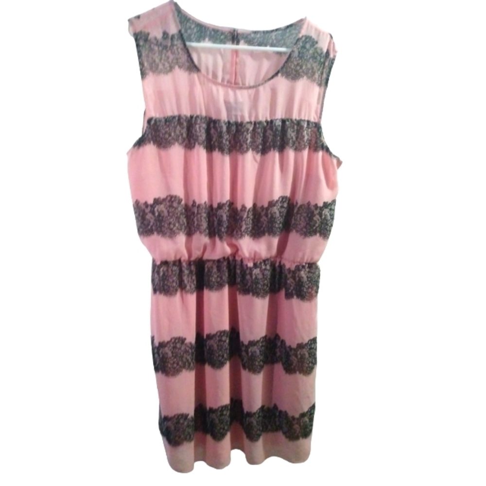 Enfocus Woman Pink & Black (Lace Print)Sleeveless Mini Dress Barbiecore  20W